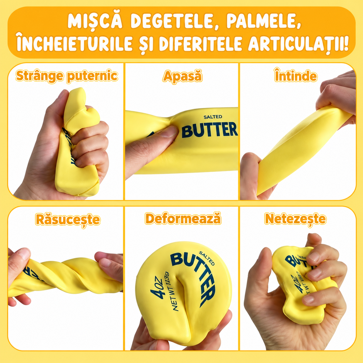 Butter Squishy 4oz 🧈 – Jucărie Antistres cu Revenire Lentă