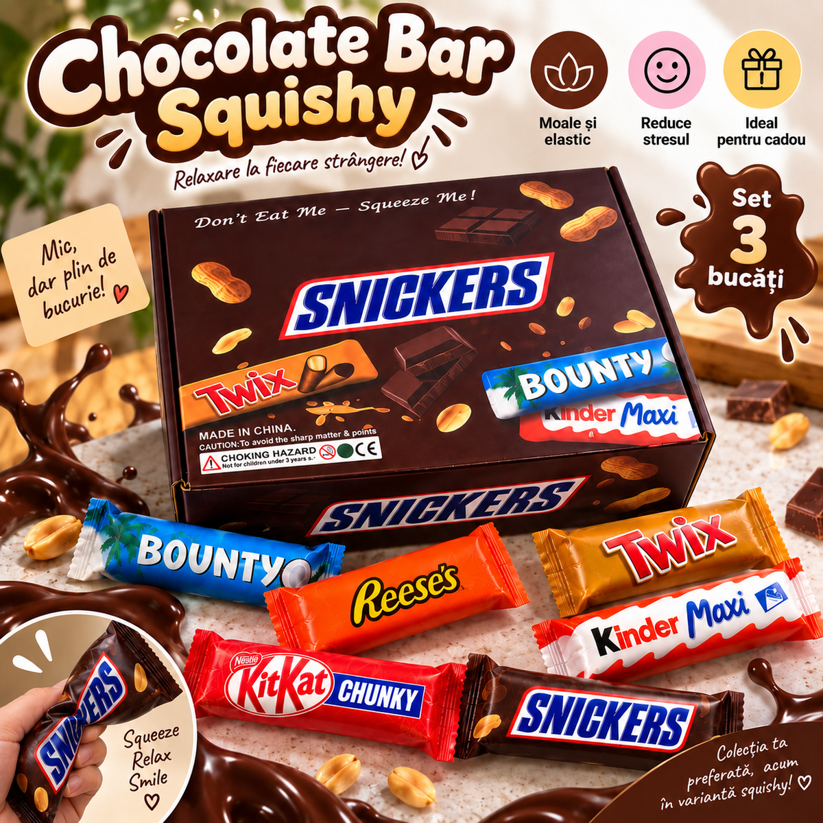 ChocoMix Squishy Box – Set 3 Bucăți 🍫✨