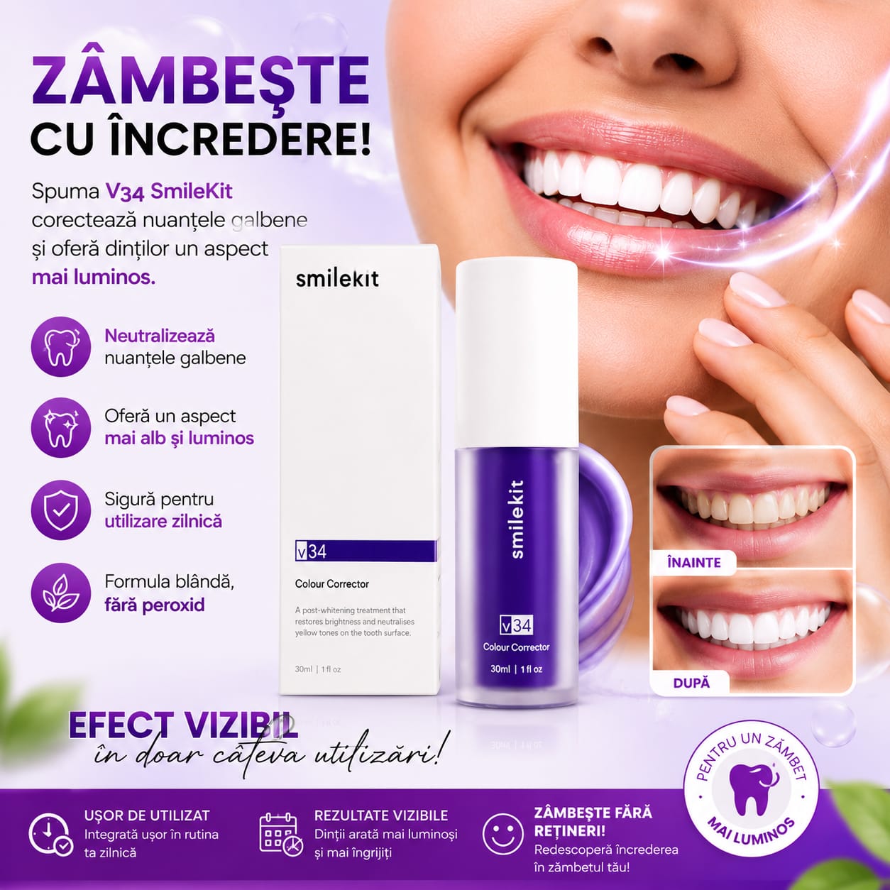 SmileKit™ – Spumă Corectoare pentru Dinți Mai Albi